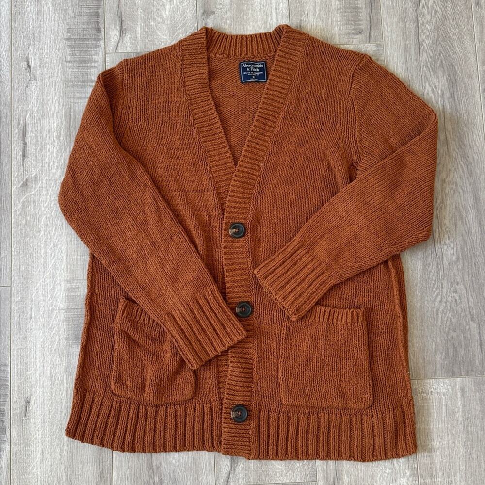 Abercrombie & Fitch Chunky Knit Cardigan XL Rust Grandpa Style Sweater